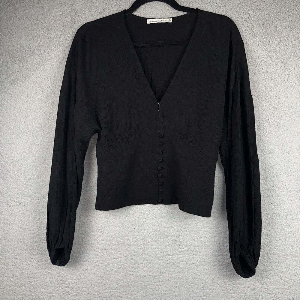 Abercrombie & Fitch Top Womens Small Black Babydoll Button Front Smocked Back